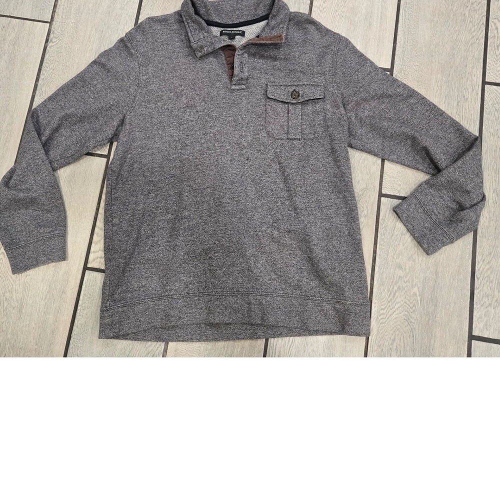 Banana Republic Mens Large Gray Cotton French Terry Pullover Sweatshirt Polo L